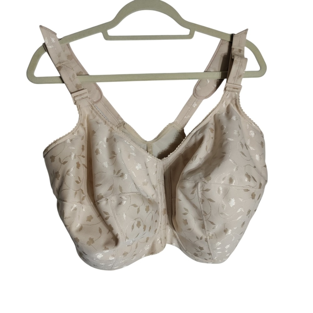 Elila 1515 Jacquard Soft Cup Wireless Full Support Bra Beige 42L Floral Longline